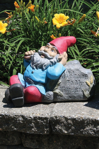 Lazy Daze Gnome Statue Welcome to My Garden Sign Sculptural